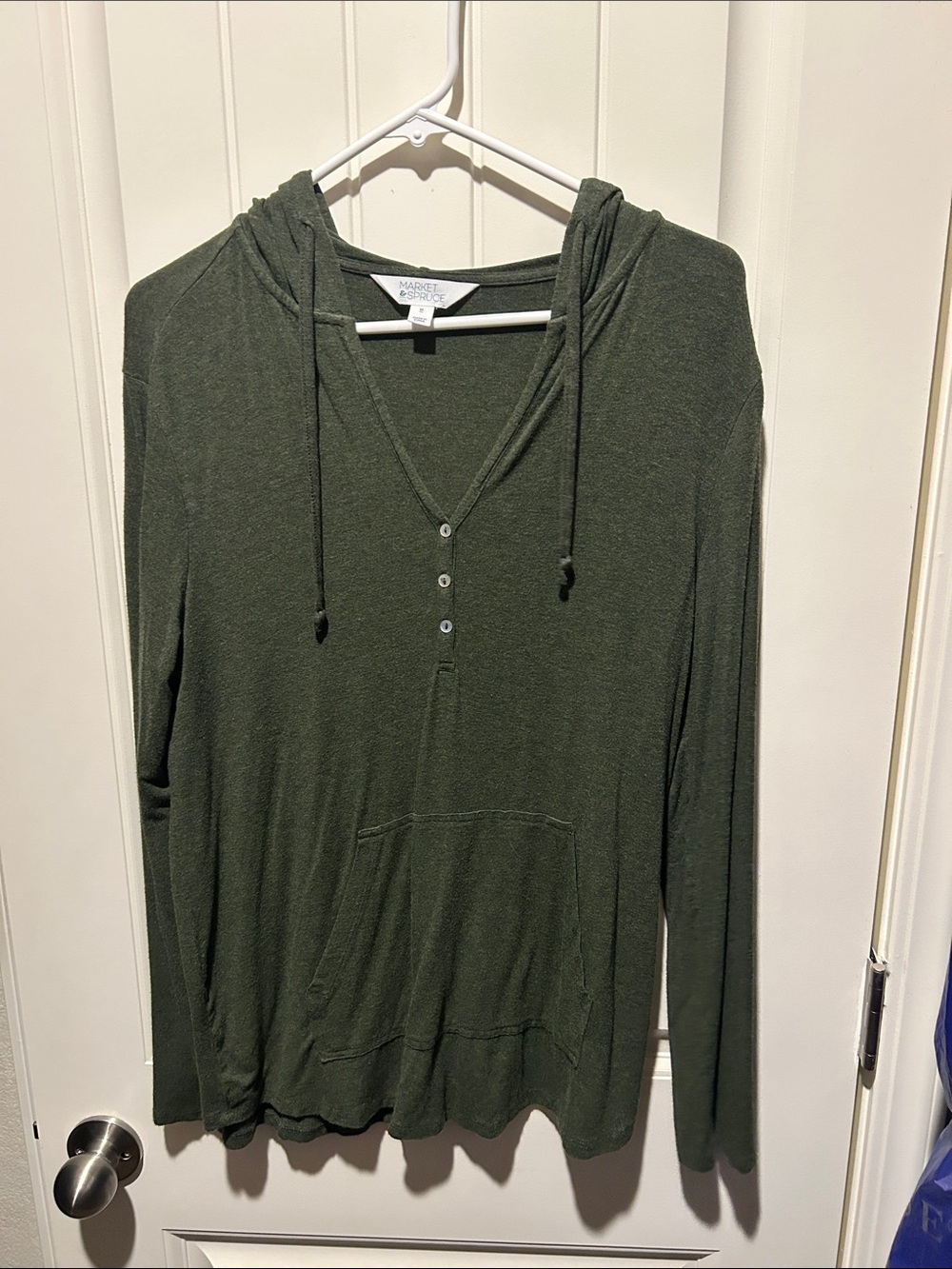 Market & Spruce Olive Green V-Neck Hooded Sweater